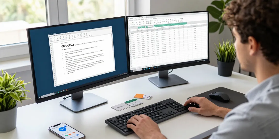 WPS Download interface on dual monitors enhancing productivity in a modern office