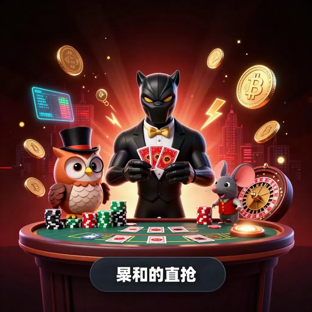 Panther, owl, and mouse in luxe casino key art with glowing coins and dramatic gold light